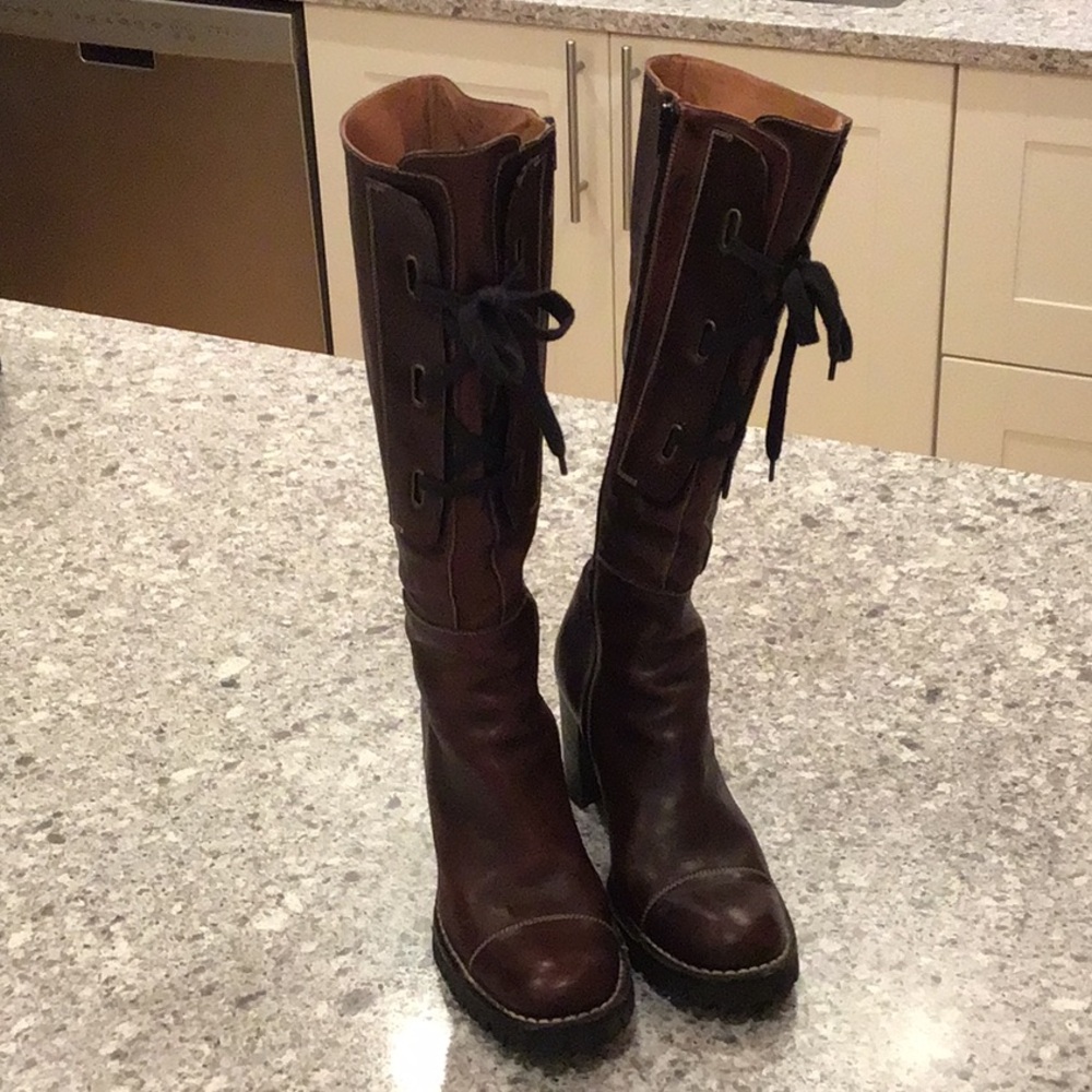 Leather Italian high end boots. IP. Inside boot, only worn a few times!